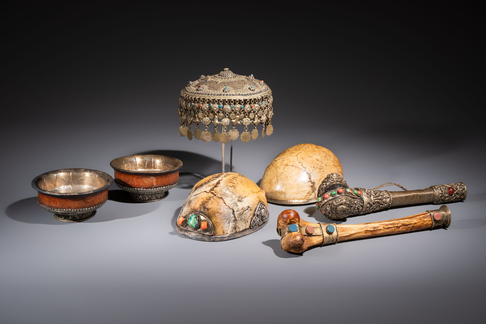 A varied collection of seven Tibetan ritual utensils, 19/20th C.