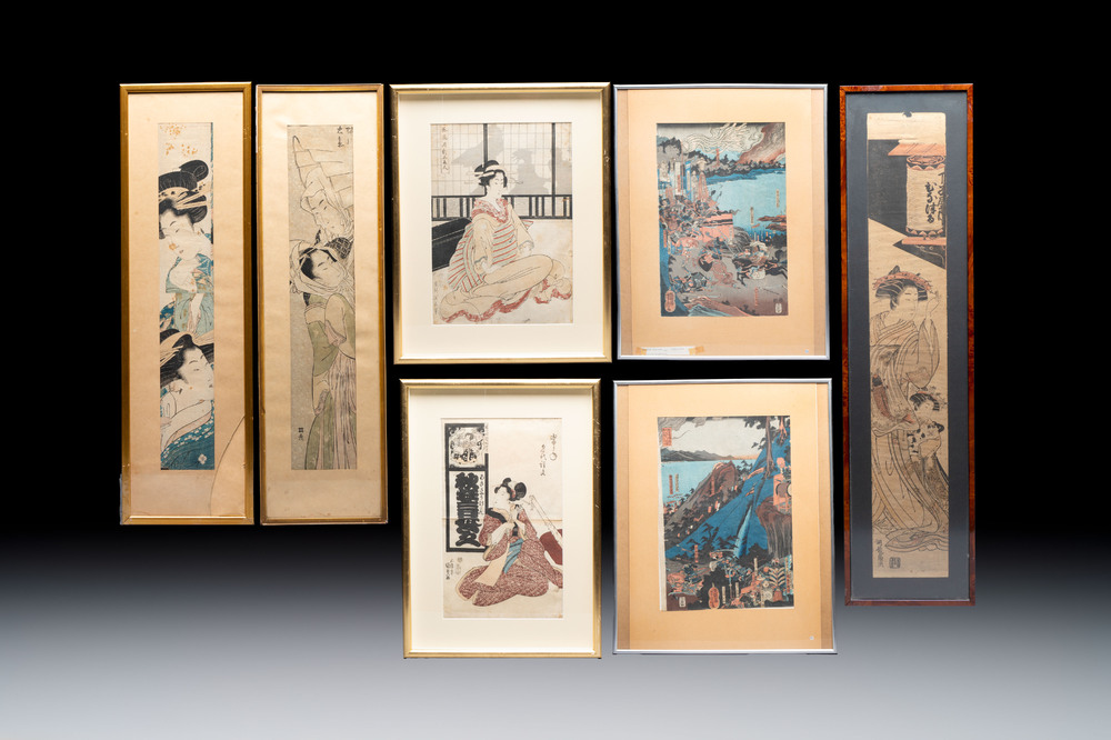 Seven Japanese woodblock prints, Edo/Meiji, 19th C.