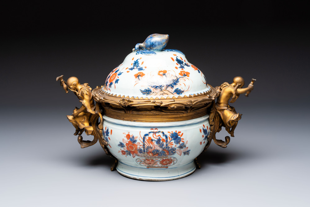 A Chinese gilt-bronze-mounted Imari-style tureen and cover, Qianlong