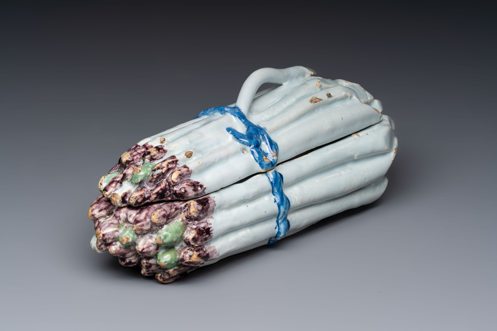 A polychrome Brussels faience 'Asparagus' tureen and cover, 18th C.
