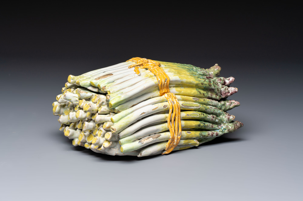 A large polychrome faience 'Asparagus' tureen and cover, East France or Germany, 18th C.