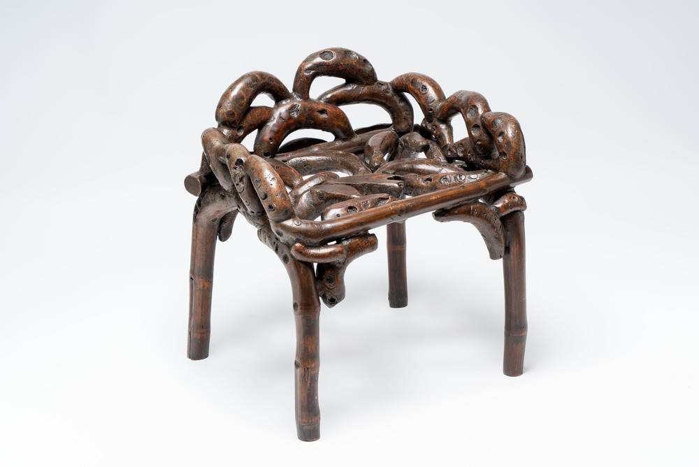 An unusual Chinese chair made from bamboo roots, 19th C.