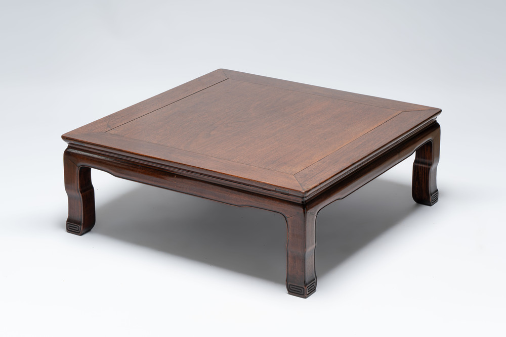 A Chinese nanmu square low table, 19th C.