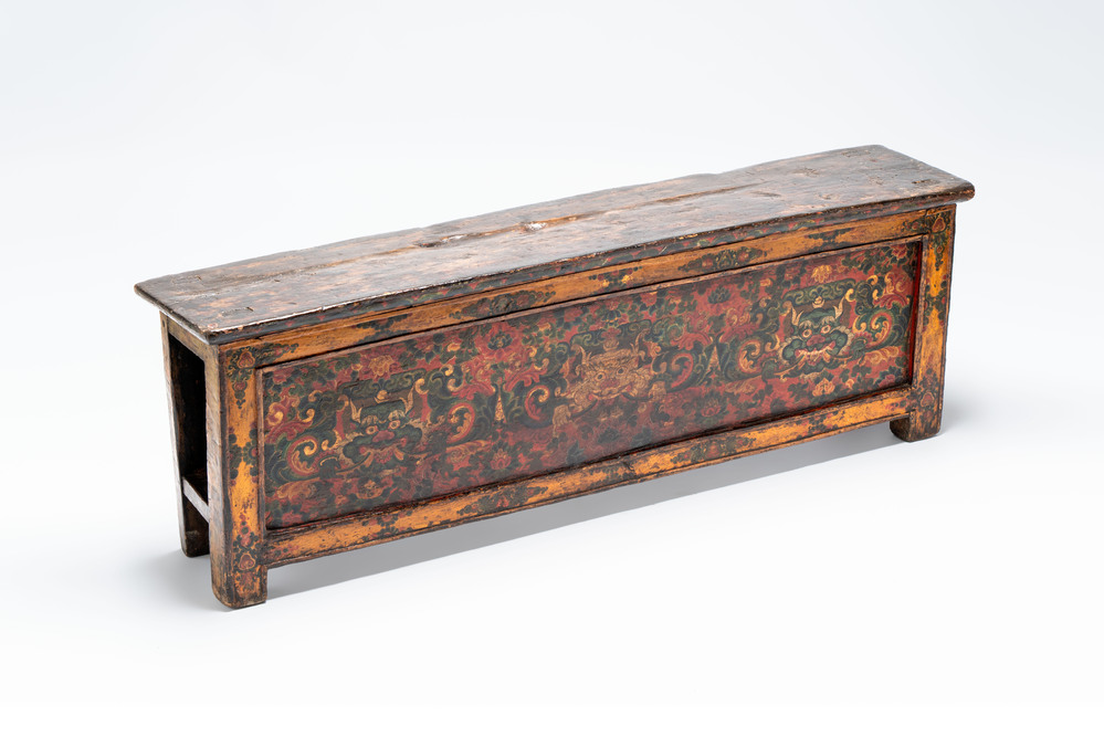 A Tibetan finely painted polychrome wooden altar table, 18/19th C.