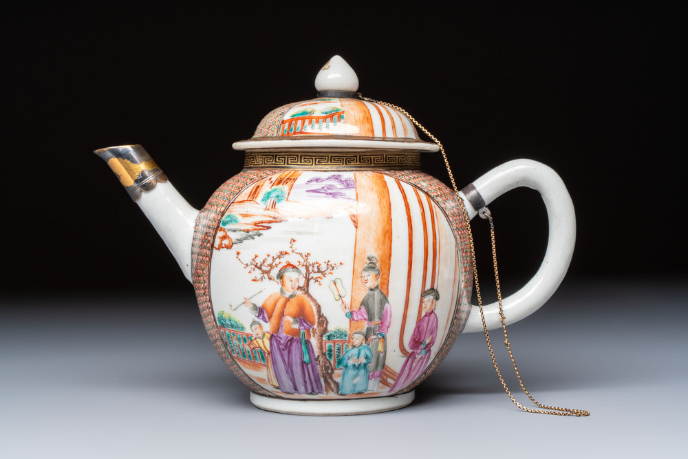 A Chinese Canton famille rose 'Mandarin Subject' teapot, Qianlong