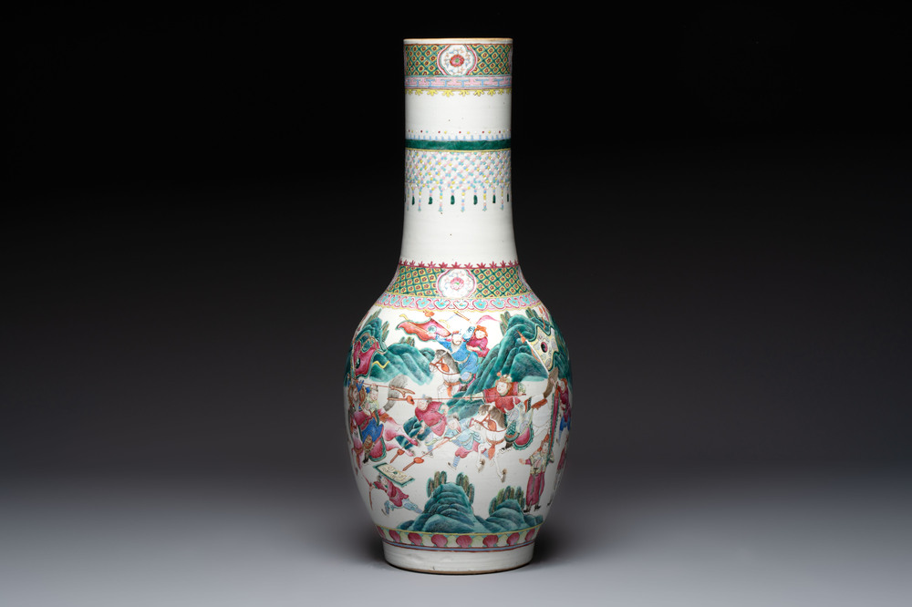 A Chinese famille rose 'Warriors' vase, Xuande mark, 19th C.