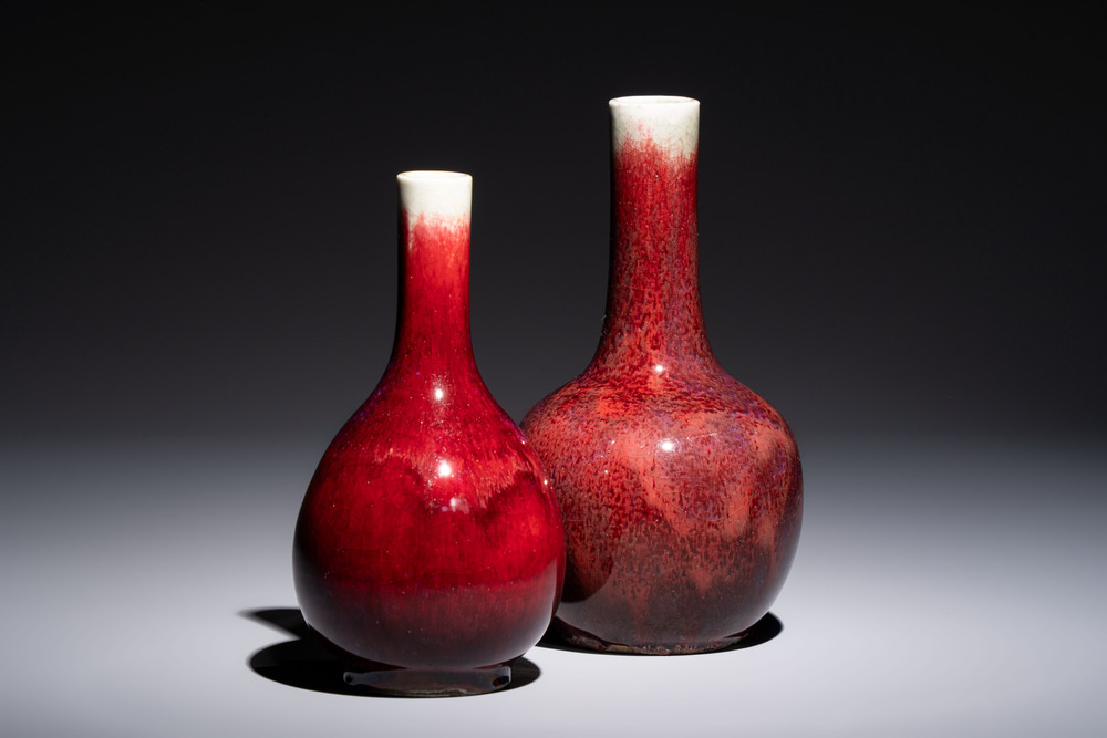 Two Chinese flamb&eacute;-glazed bottle vases, 19th C.