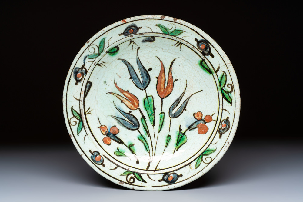 An Iznik pottery 'Floral' plate, Turkey, 17th C.