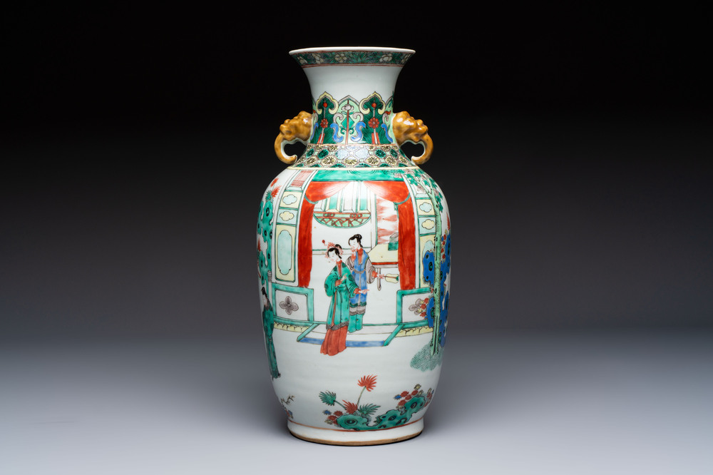 A Chinese famille verte vase with narrative design, Xuande mark, 19th C.