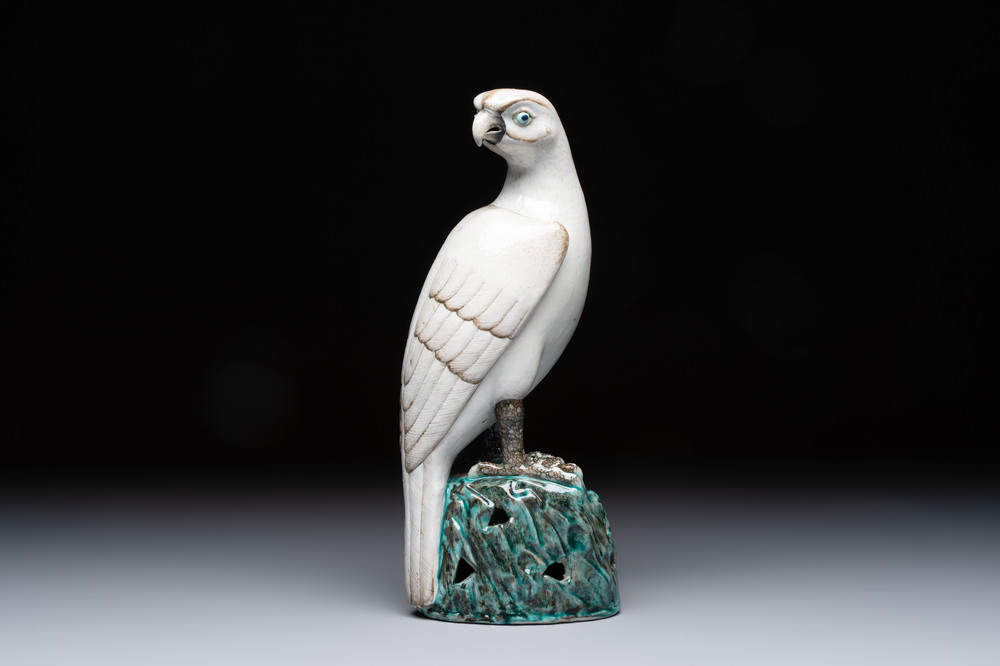 A fine Chinese polychrome-glazed hawk, 19th C.