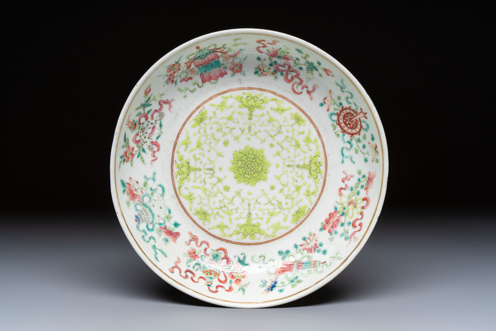 A Chinese famille rose 'Bajixiang' plate, Tongzhi mark and of the period