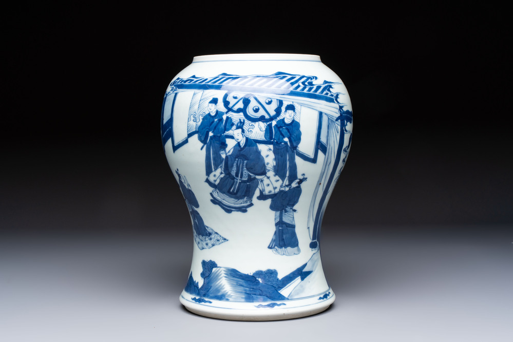 A Chinese blue and white vase with narrative design, Kangxi