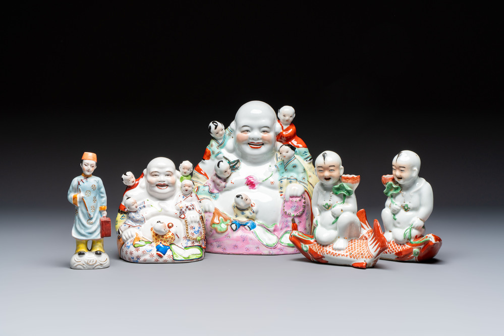 Five Chinese polychrome-decorated figures and groups, 20th C.