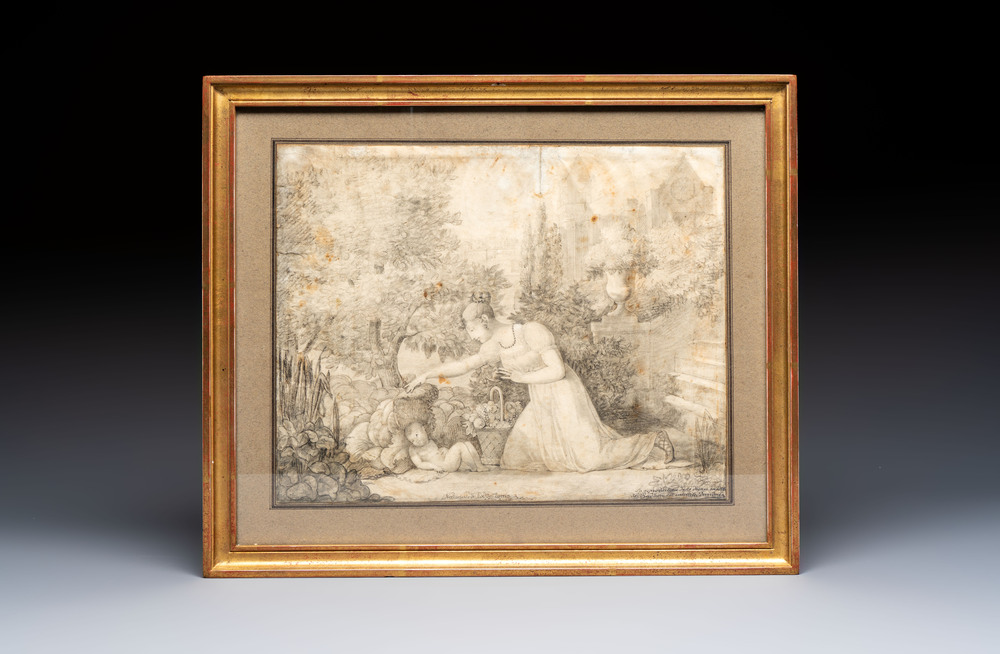 Attributed to Pierre-Paul Prud'hon (1758-1823): 'Naissance du Roi de Rome', pencil on paper, 19th C.