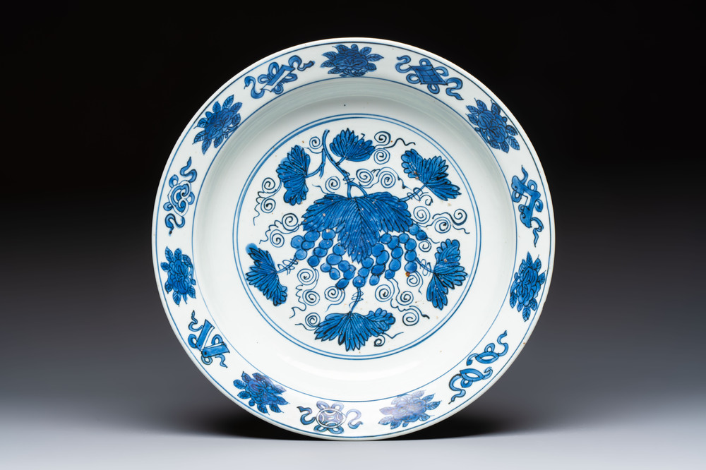 A Chinese blue and white 'Grape' dish, Jiajing