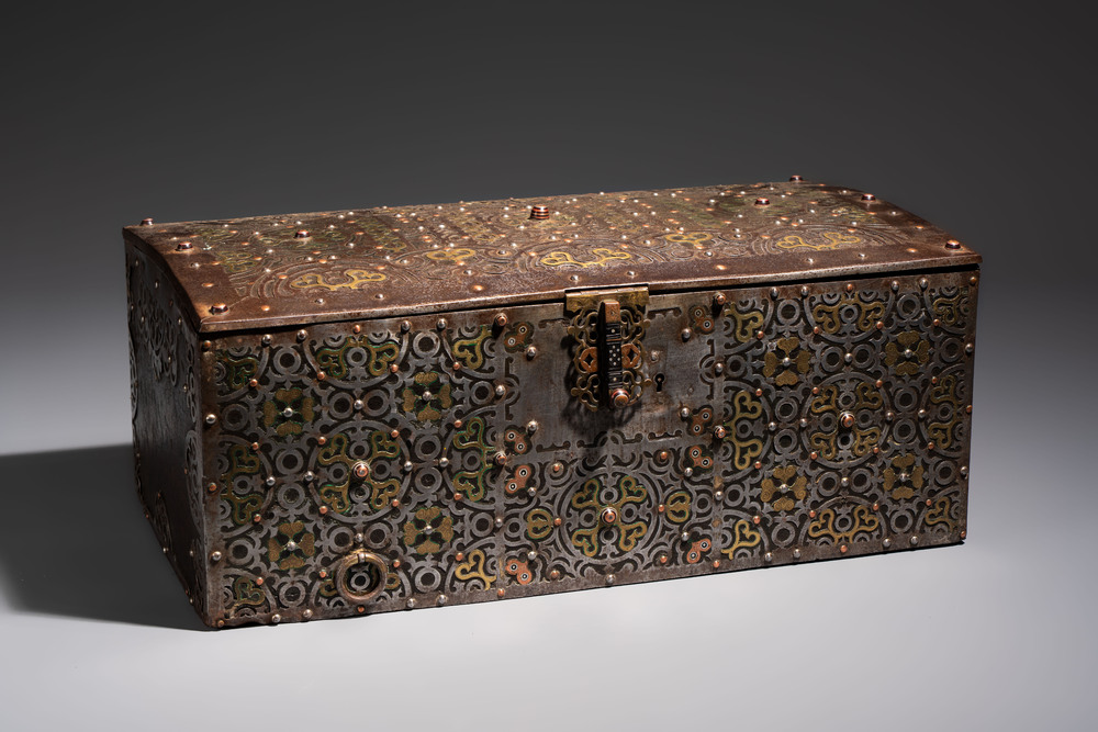 A North-African metal and wood jewellery or travel chest, Mauritania, 20th C.