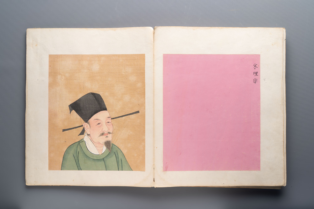 A brocade-bound album of portraits of Chinese emperors, accompanied by biographical texts, 18th C.