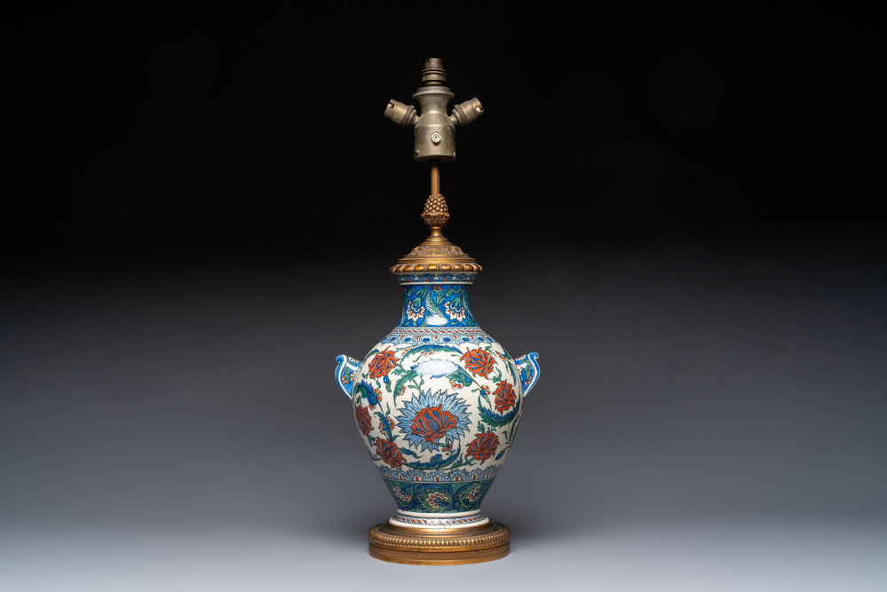 An Iznik-style vase mounted as lamp, Samson, Paris, 19th C.