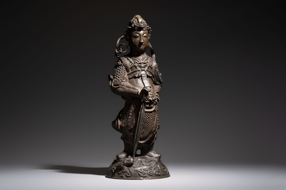 A Chinese bronze model of Weituo, Ming