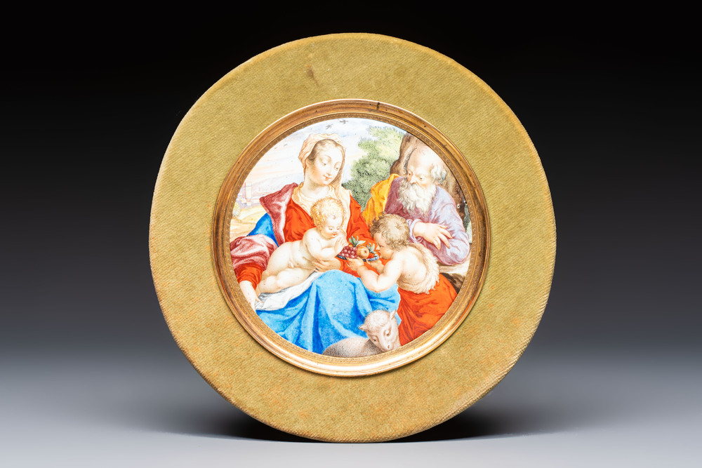 A fine circular 'Madonna and Child with the Infant St. John' enamel plaque after Sadeler, probably Blois, France, 17th C.