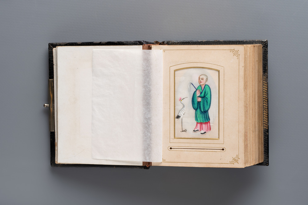 An album containing 36 Chinese Canton rice paper paintings, 19th C.