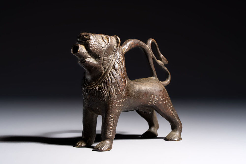 A bronze lion-form aquamanile, Germany, 16th C.