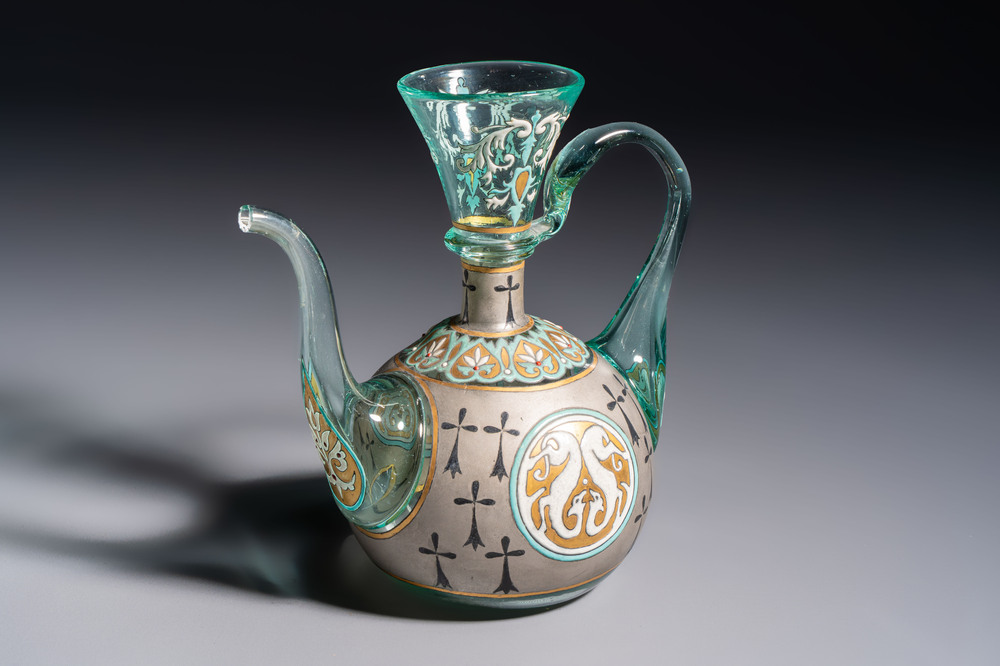 An Orientalist enamelled glass ewer, probably France, 19th C.