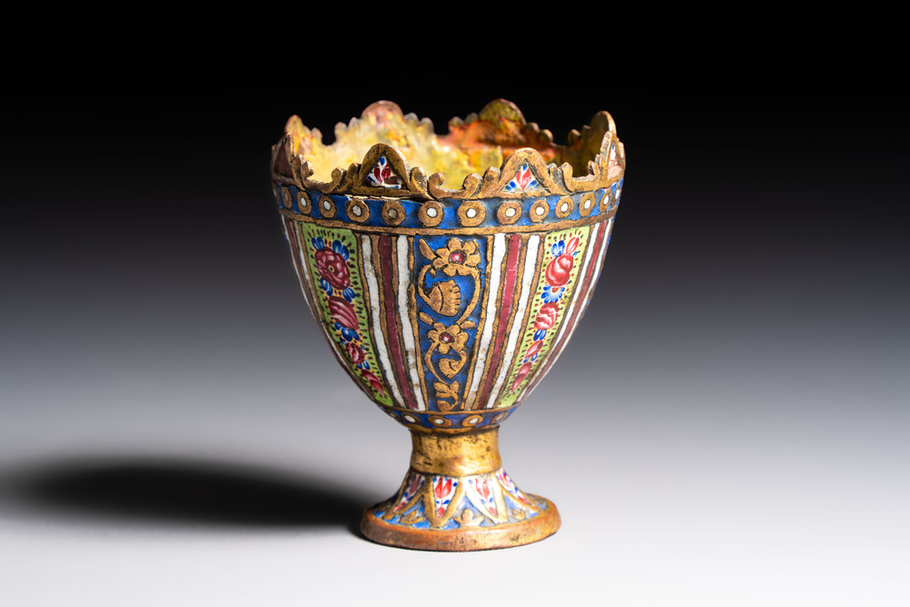 An Ottoman enamelled tombak zarf with floral design, Turkey, 18/19th C.