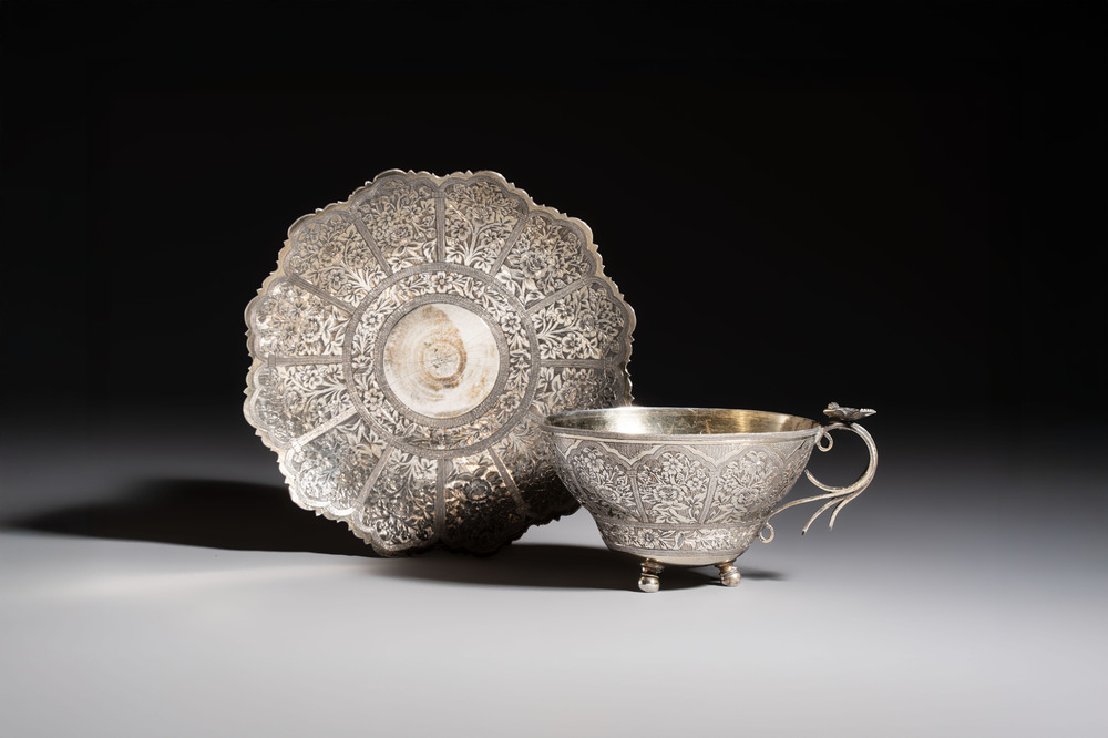 An Ottoman parcel-gilt silver cup and saucer, Turkey, first quarter 20th C.