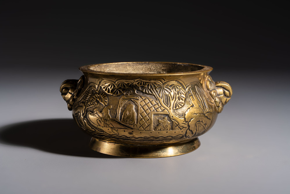 A Chinese bronze 'Journey to the West' censer, Xuande mark, 19th C.