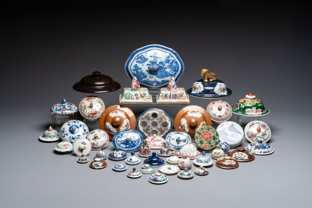 A large collection of 47 Chinese covers and lids, 18/20th C.