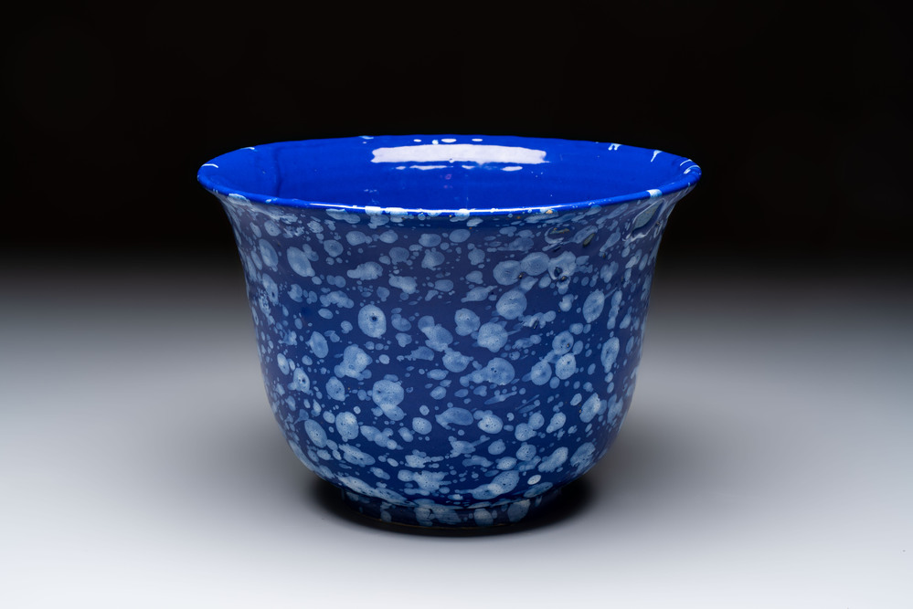 A Nevers white-splashed blue-ground '&agrave; la bougie' bowl, France, late 17th C.
