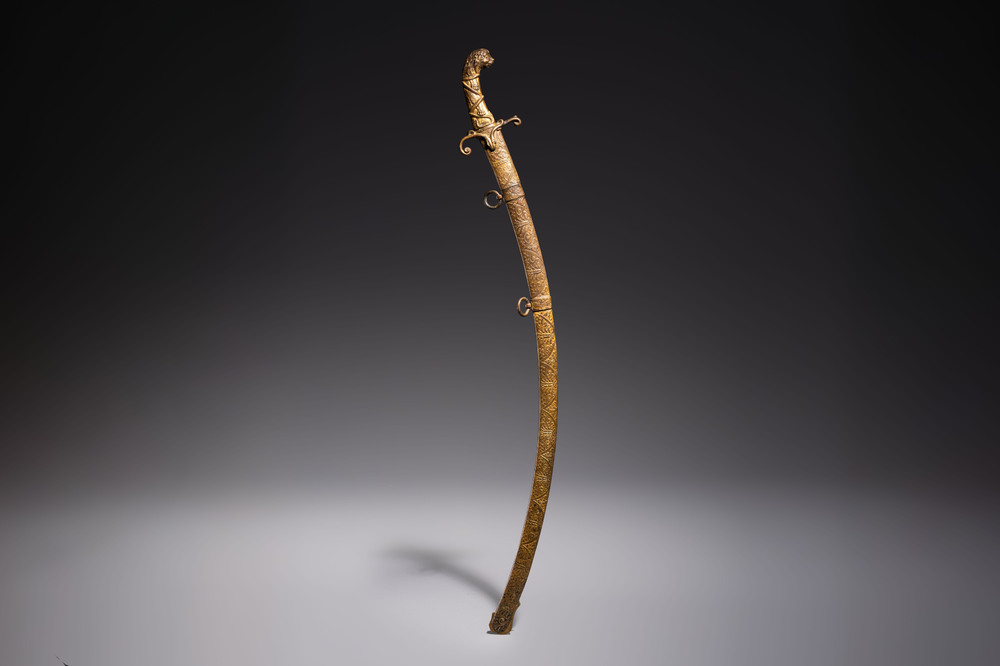 An Austrian gilt court sabre with Nemean lion-head hilt, signed Fischer, 19th C.