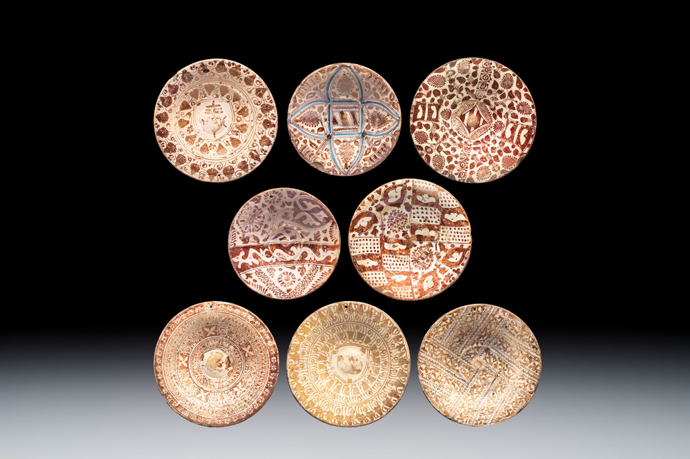 A very unusual collection of eight Hispano-Moresque lustreware plates, Spain, 16th C.