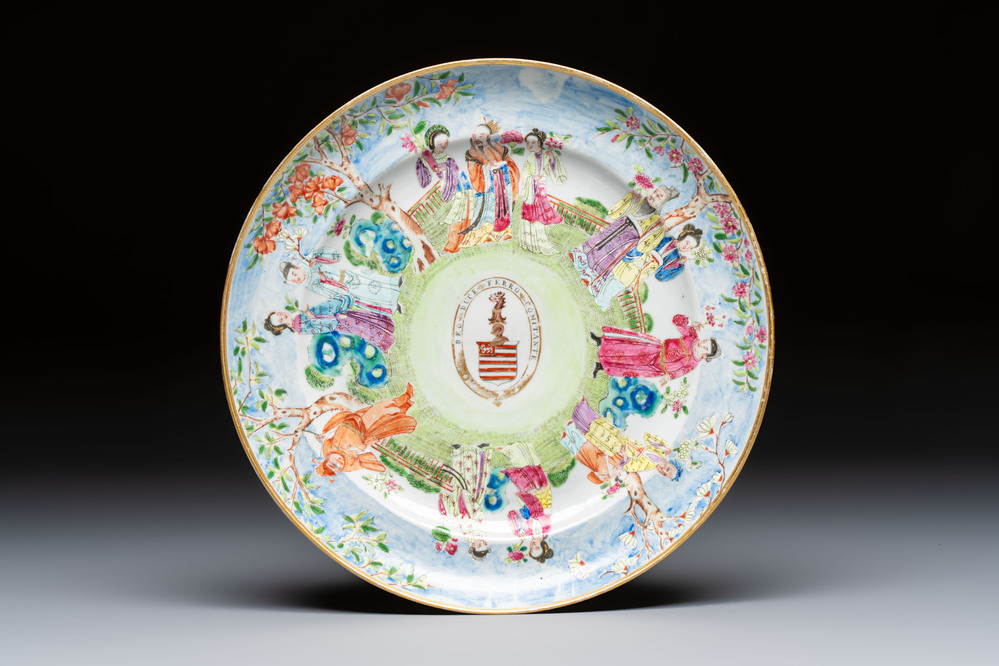 A Chinese Canton famille rose armorial plate with the arms of Caulfeild, Daoguang, ca. 1825
