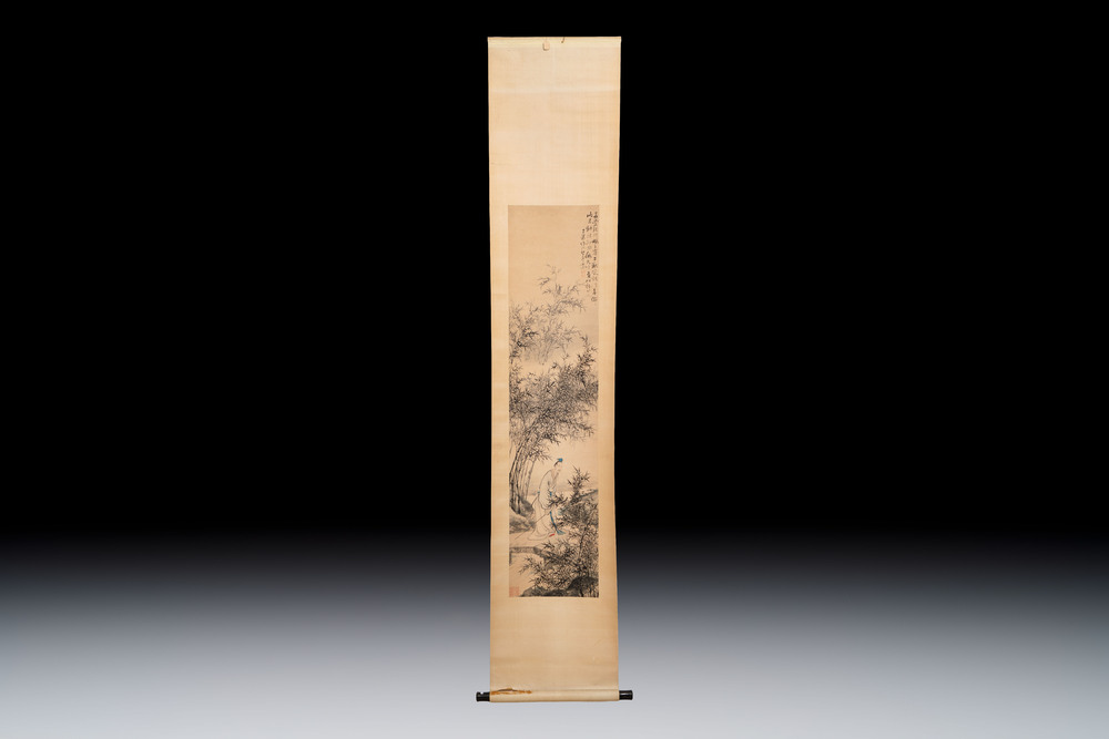 Bao Dong 包棟 (19th C.): 'Sage among Bamboo', ink and colour on paper, Daoguang/Tongzhi