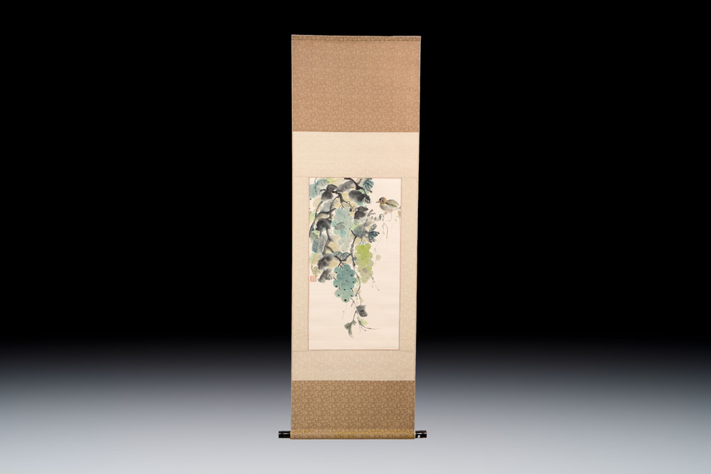Yang Qingyi 楊慶義 (b. 1957): 'Bird among Grape Vines', ink and colour on paper