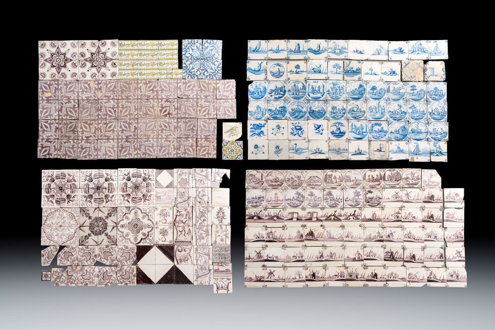 A large and varied collection of 249 Dutch Delft blue and white, manganese and polychrome tiles, 17/19th C.