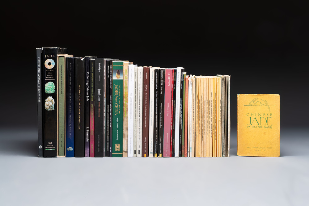 A collection of 48 books and auction catalogues on Chinese jades and hardstone carvings, 1946-2023