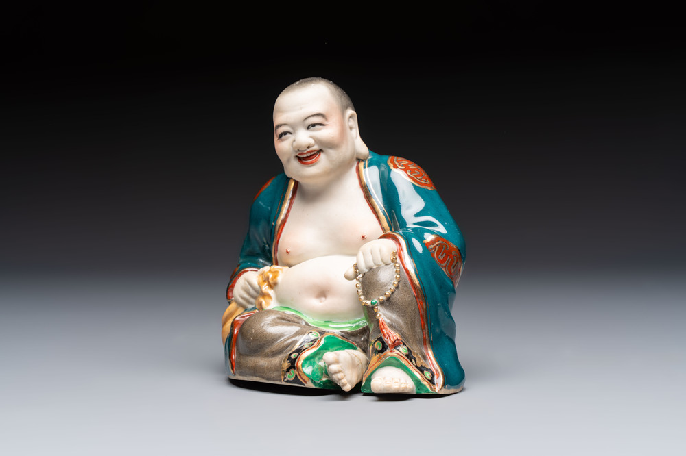 A Chinese gilt and polychrome-decorated Milefo Buddha, Fujian mark, 20th C.