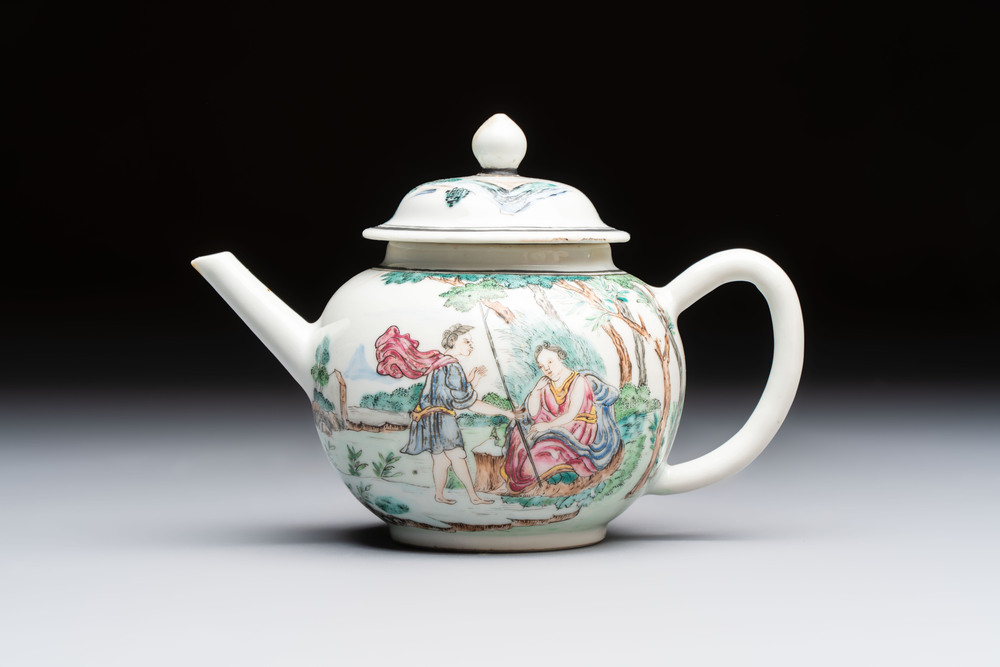 A Chinese famille rose 'Mythological Subject' teapot and cover, Qianlong