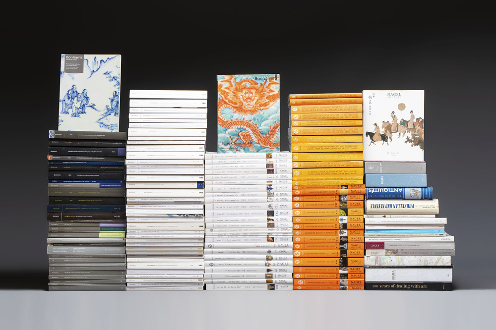 A large collection of 145 auction catalogues and books on art, mostly Nagel and Bonhams, 1974-2023