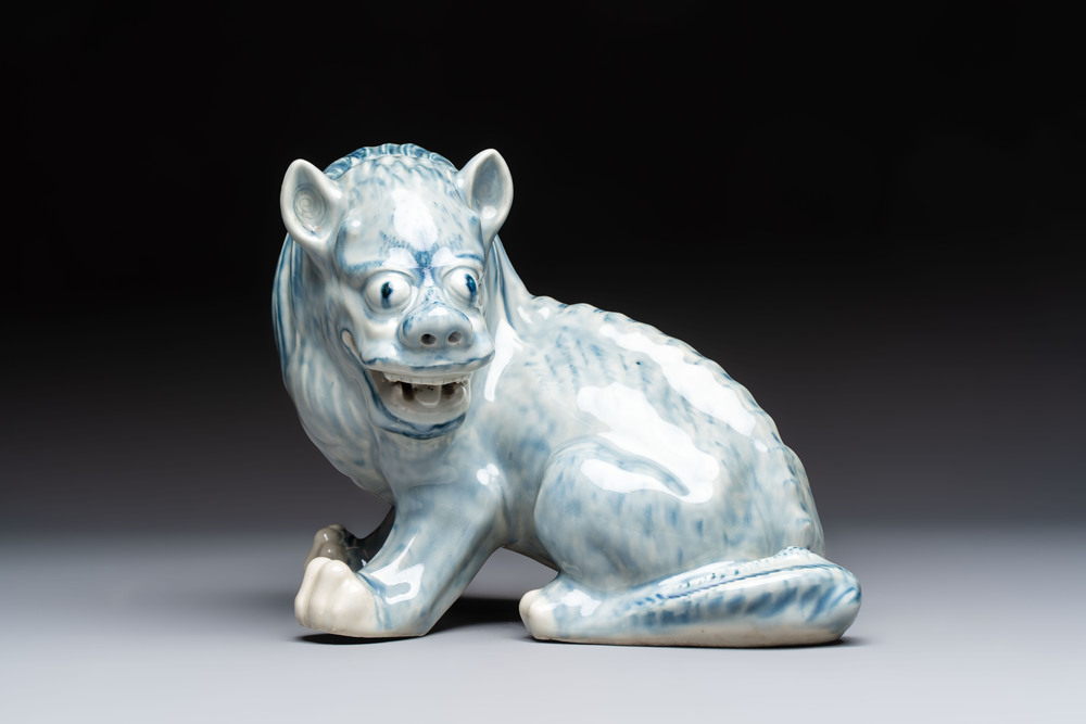 A Chinese blue and white mythical beast, 20th C.