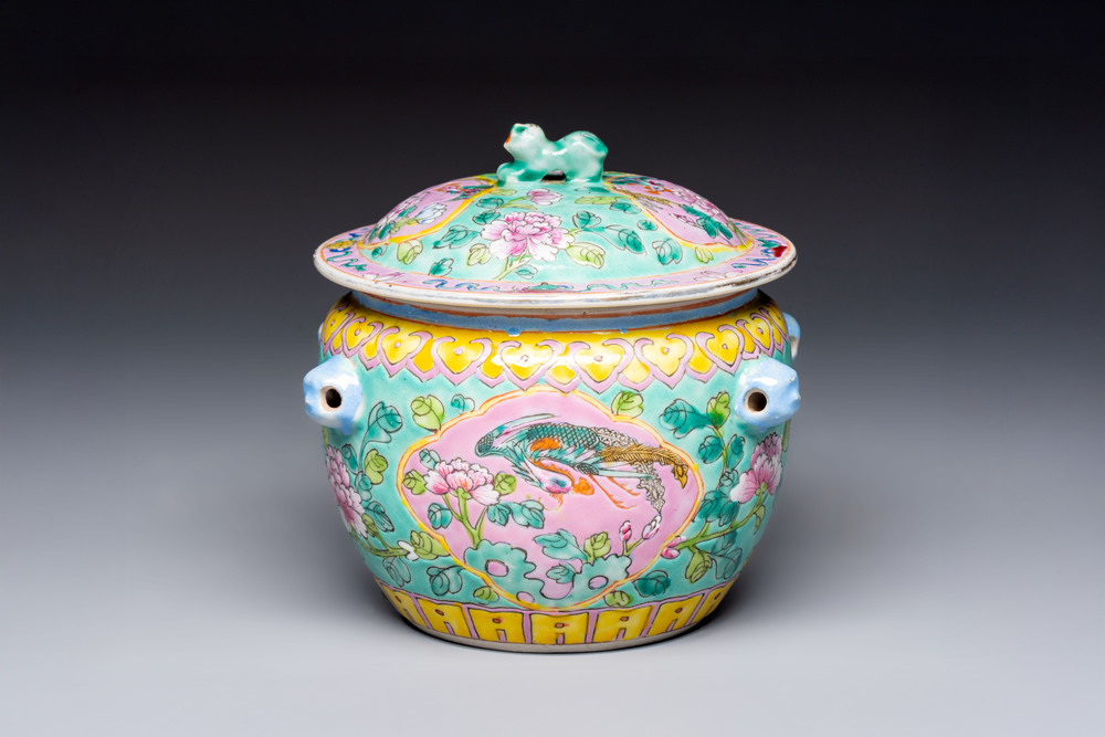 A Chinese famille rose 'kamcheng' bowl and cover for the Straits or Peranakan market, 19th C.