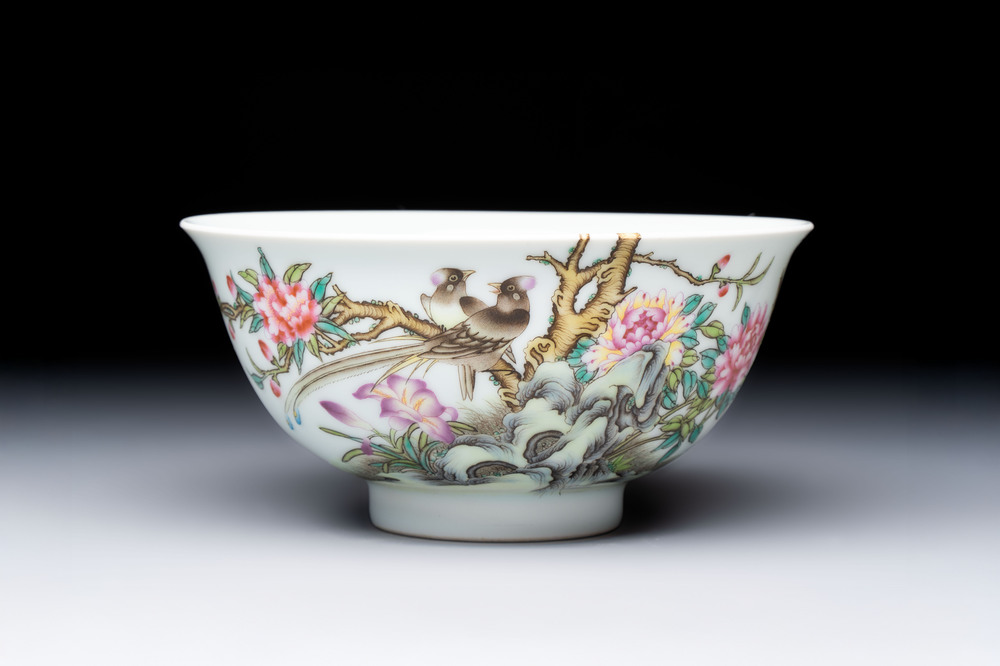 A Chinese falangcai 'Birds and Peonies' bowl, Yongzheng mark, Republic
