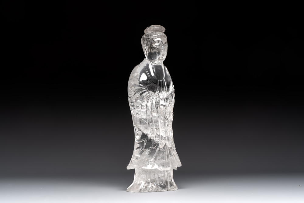 A Chinese carved rock crystal Guanyin, 20th C.