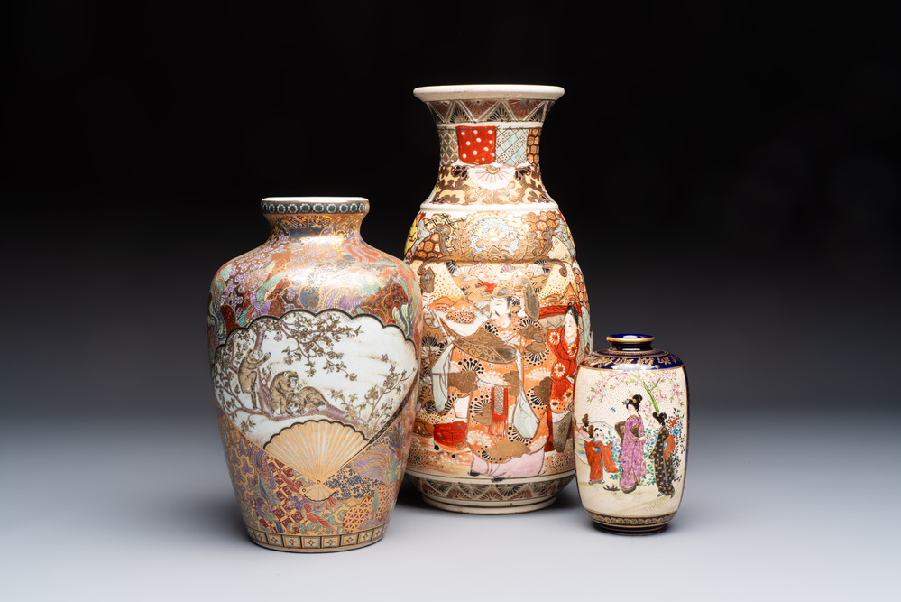 Three Japanese Satsuma vases, various marks, 19/20th C.
