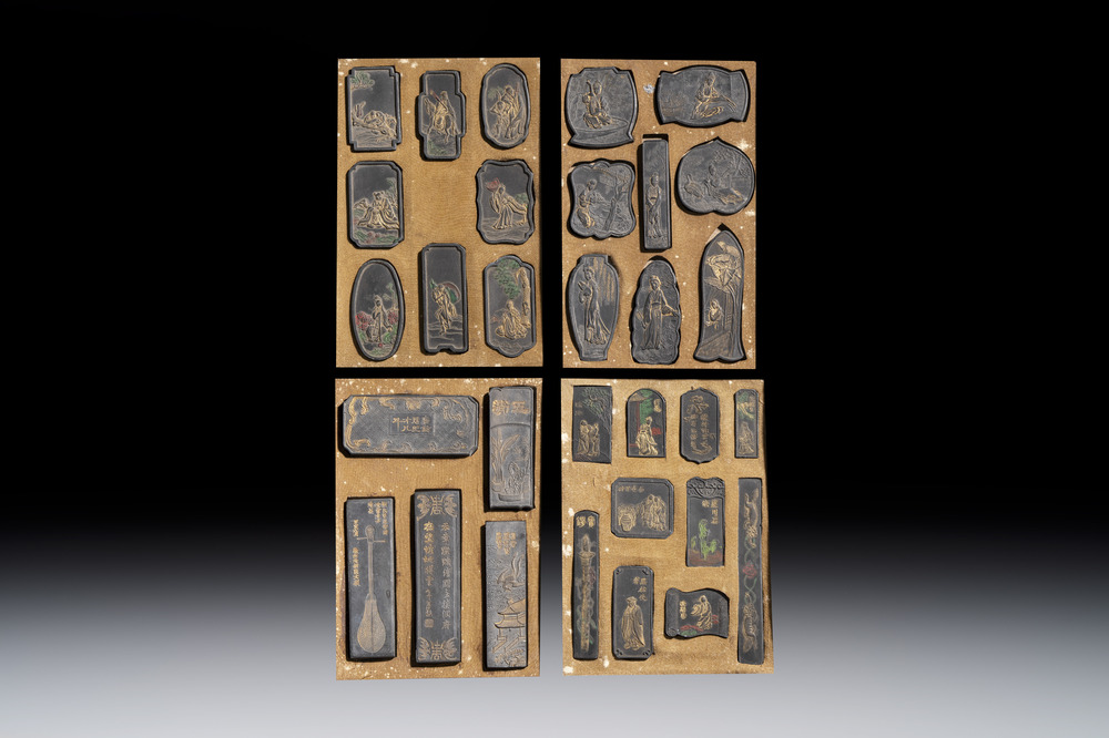 Four sets of Chinese ink cakes in their original boxes, Hu Kaiwen 胡開文 marks, 20th C.