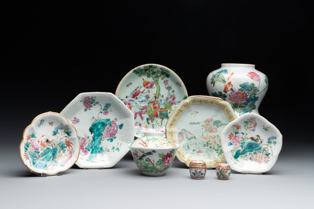 Nine Chinese famille rose wares, 19/20th C.