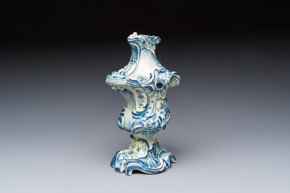 A blue and white Dutch Delft oil or vinegar bottle, 18th C.